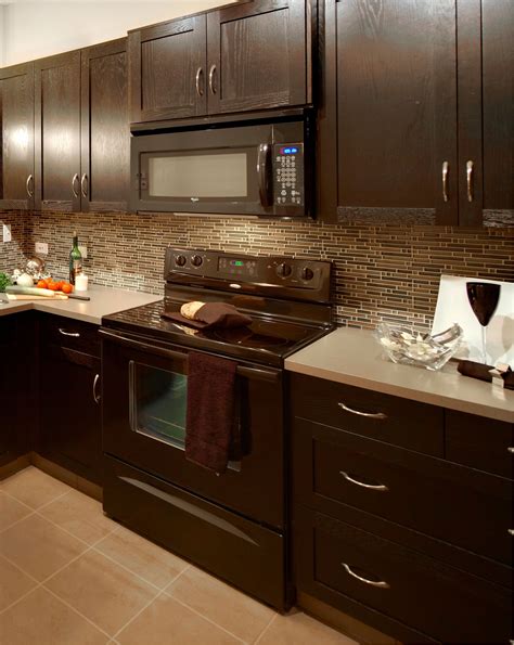 dark brown granite with light cabinets and stainless steel appliances|dark countertops with light cabinets.